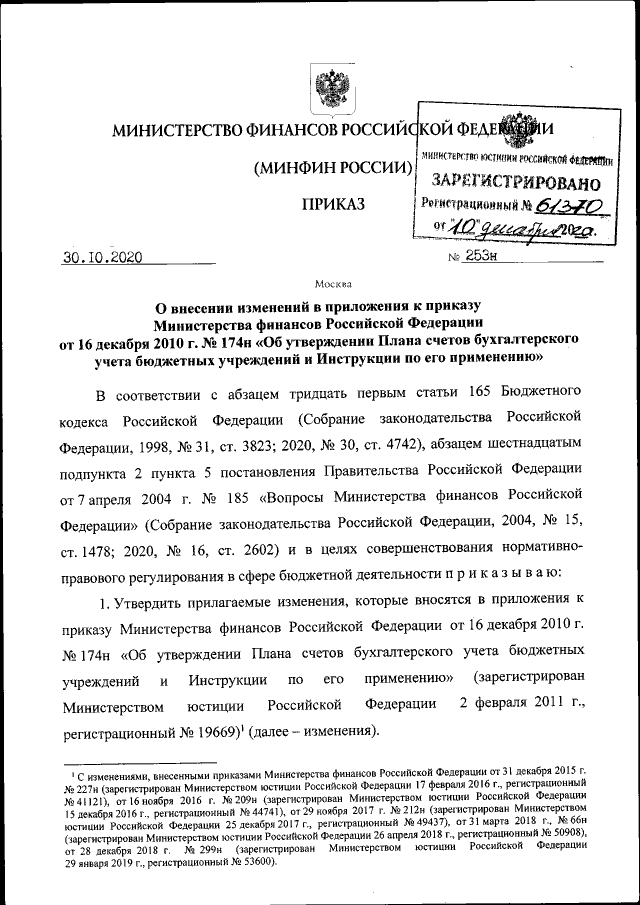 Приказ Министерства Финансов Российской Федерации От 30.10.2020.