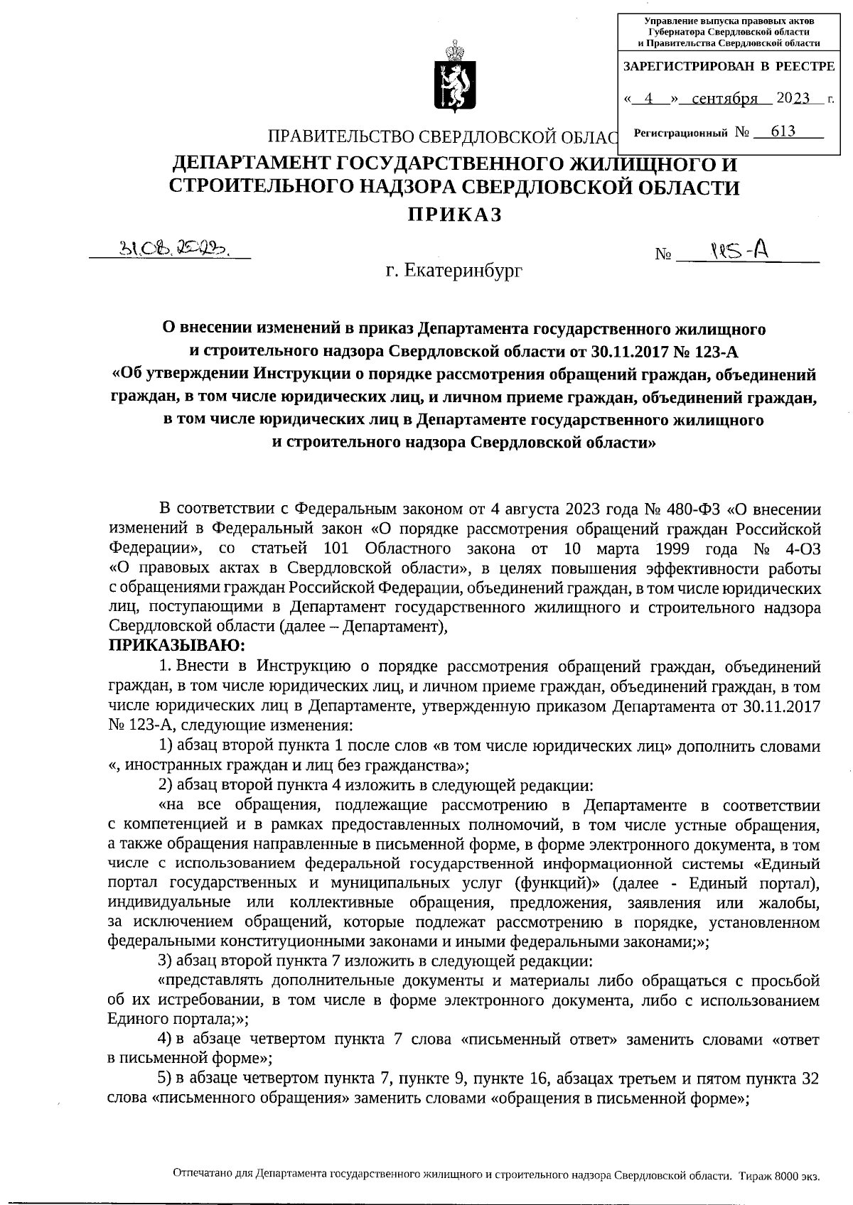 Приказ Департамента государственного жилищного и строительного надзора  Свердловской области от 31.08.2023 № 115-А ∙ Официальное опубликование  правовых актов