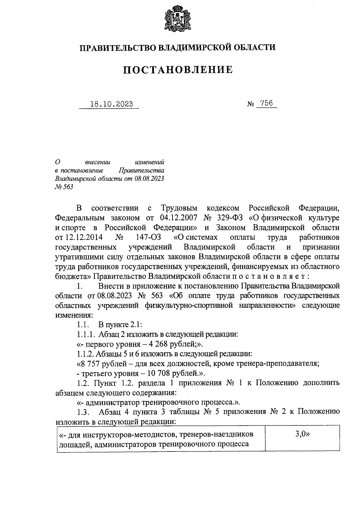 Постановление Правительства Владимирской области от 18.10.2023 № 756 ∙  Официальное опубликование правовых актов