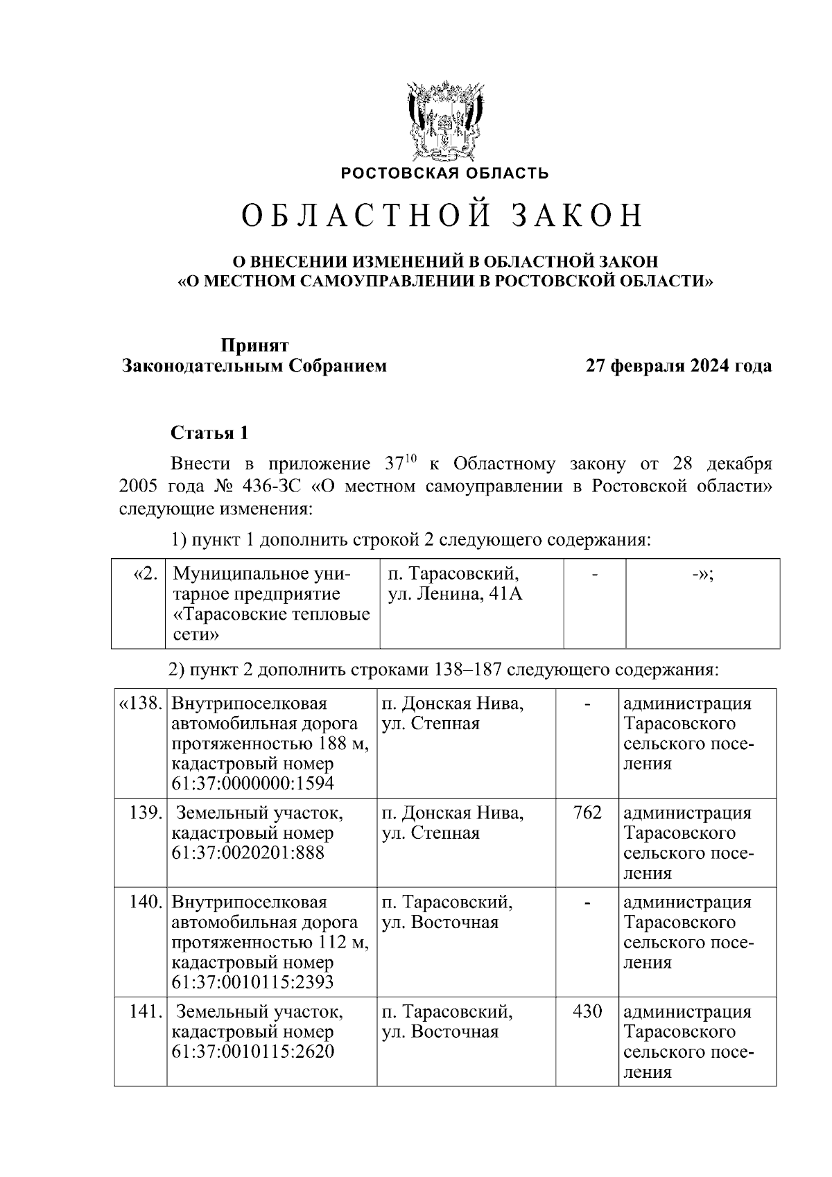 Областной закон Ростовской области от 06.03.2024 № 106-ЗС ∙ Официальное  опубликование правовых актов