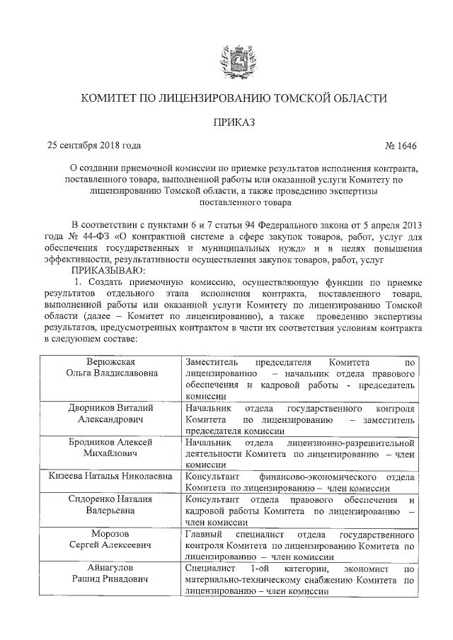 Приказ Комитета По Лицензированию Томской Области От 25.09.2018.
