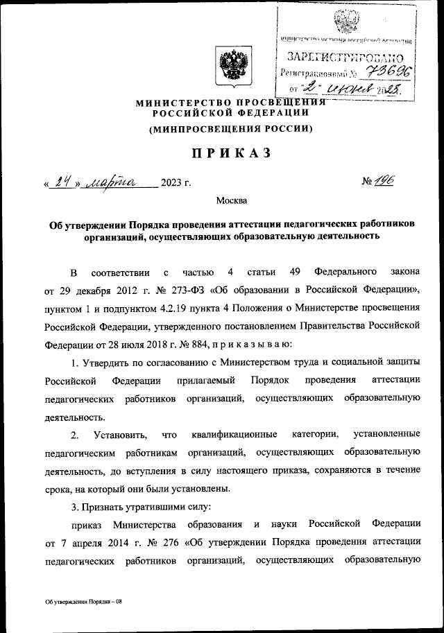 Приказ Министерства Просвещения Российской Федерации От 24.03.2023.