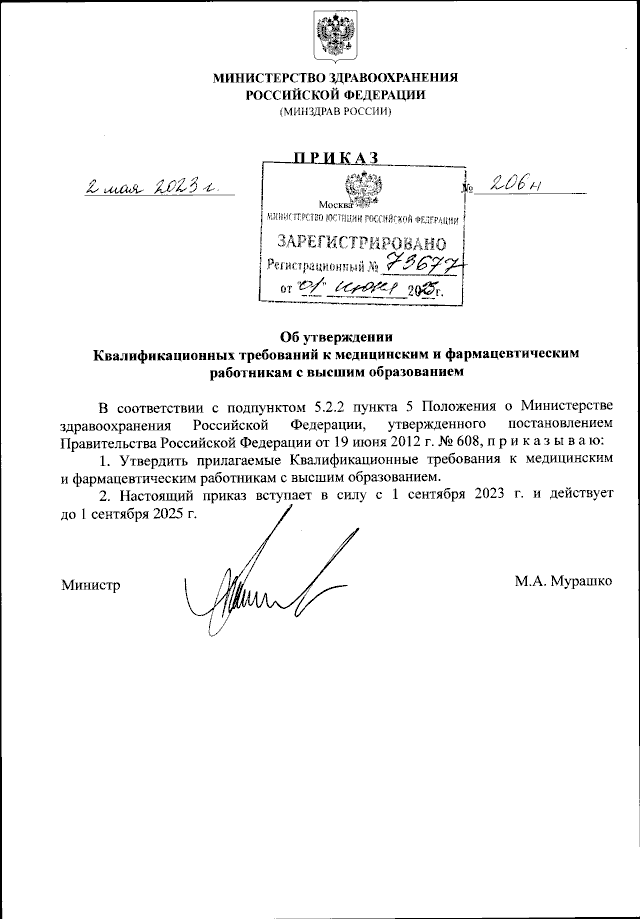 Приказ Министерства Здравоохранения Российской Федерации От 02.05.