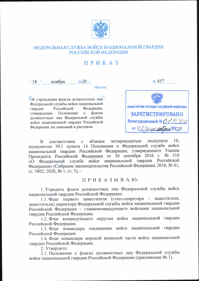 Приказ Федеральной Службы Войск Национальной Гвардии Российской.