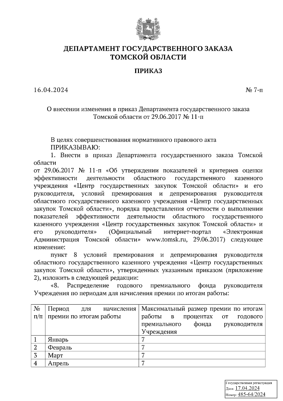 Приказ Департамента государственного заказа Томской области от 16.04.2024 №  7-п ∙ Официальное опубликование правовых актов