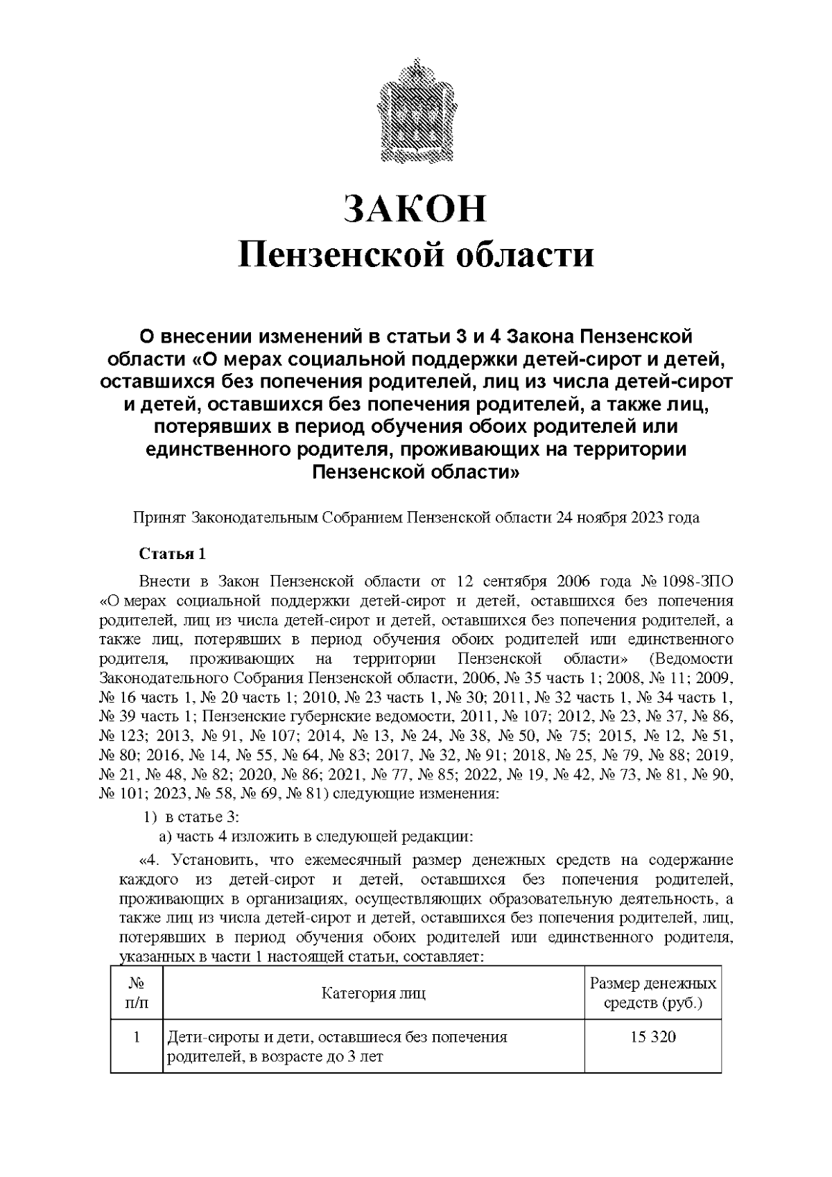 Закон Пензенской области от 24.11.2023 № 4107-ЗПО ∙ Официальное  опубликование правовых актов