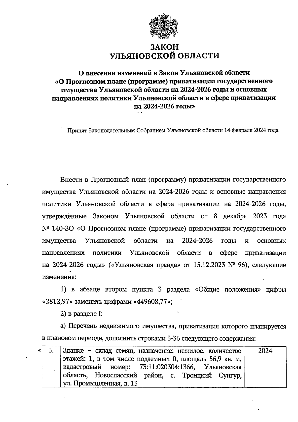 Закон Ульяновской области от 16.02.2024 № 8-ЗО ∙ Официальное опубликование  правовых актов