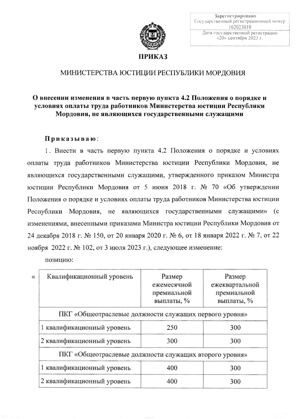 Приказ Министерства юстиции Республики Мордовия от 20.09.2023 № 84 ∙  Официальное опубликование правовых актов