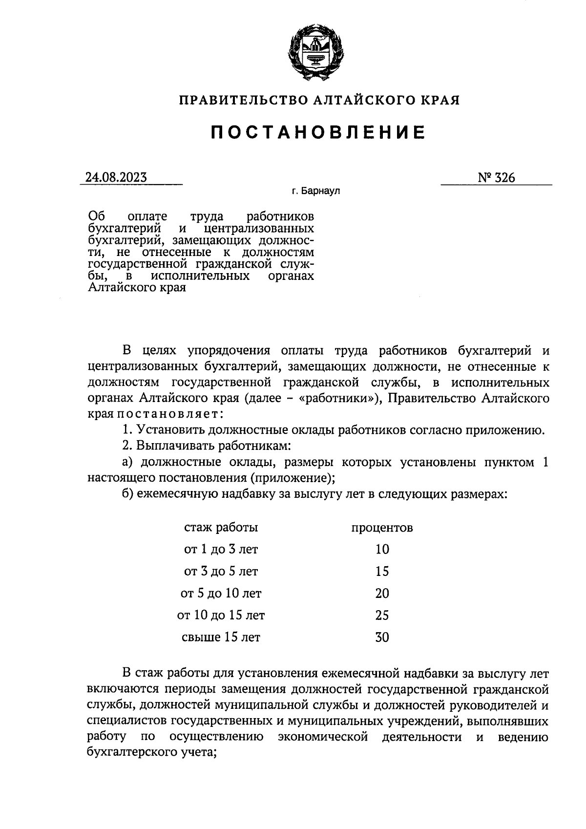 Постановление Правительства Алтайского края от 24.08.2023 № 326 ∙  Официальное опубликование правовых актов