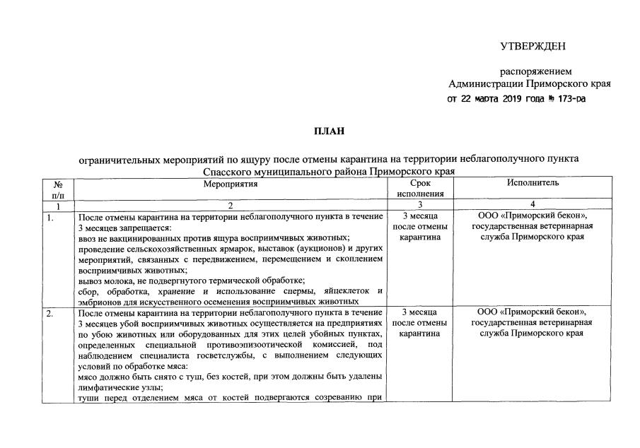 Годовой план противоэпизоотических мероприятий