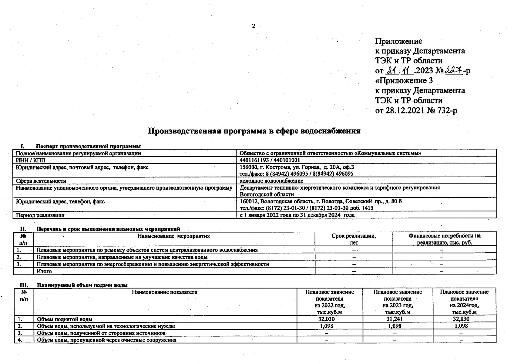 Приказ Департамента топливно-энергетического комплекса и тарифного  регулирования Вологодской области от 21.11.2023 № 227-р ∙ Официальное  опубликование правовых актов