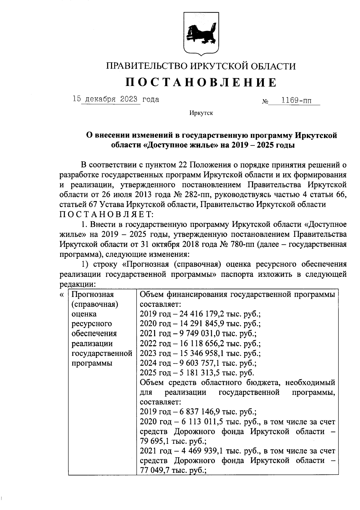 Постановление Правительства Иркутской области от 15.12.2023 № 1169-пп ∙  Официальное опубликование правовых актов