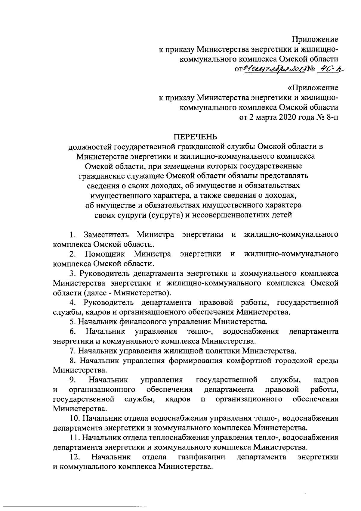 Приказ Министерства энергетики и жилищно-коммунального комплекса Омской  области от 01.09.2023 № 46-п ∙ Официальное опубликование правовых актов