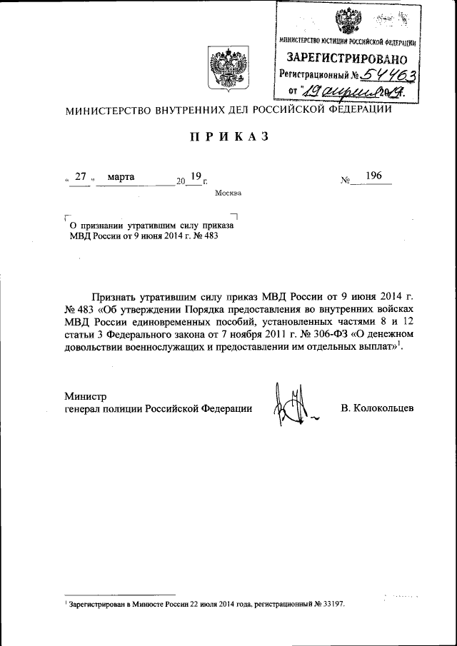 Приказ Министерства Внутренних Дел Российской Федерации От 27.03.