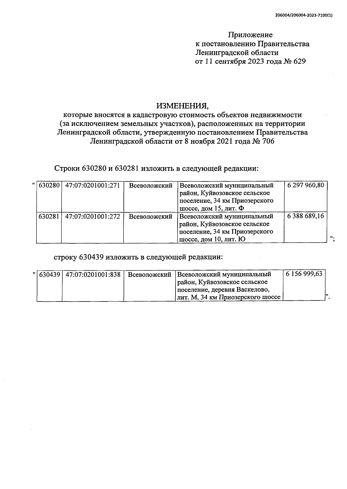 Постановление Правительства Ленинградской области от 11.09.2023 № 629 ∙  Официальное опубликование правовых актов